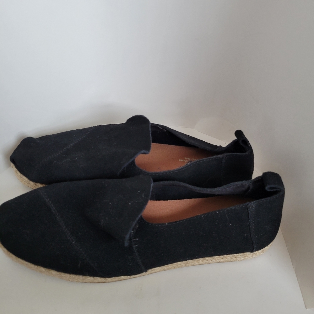 Toms Women's Black Faux Suede Espadrille Slip-Ons